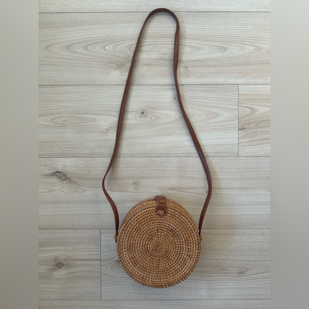 Handwoven Round Rattan Boho Crossbody